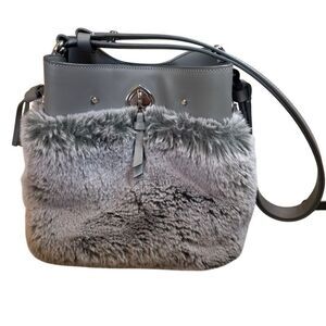 Kate Spade Marti Faux Fur Small Bucket Bag  in Grey Cat